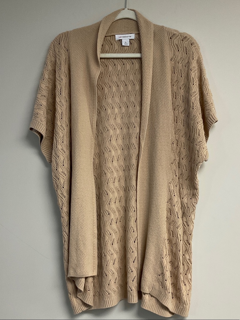 Liz Claiborne Short-Sleeve Open-Front Knit Cardigan - Tan